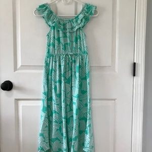 Cat & Jack teal light blue green white ruffle off shoulder Dress Girls 10 / 12